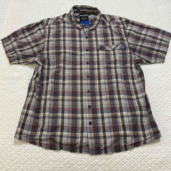 Kavu Plaid Short Sleeve Button Shirt 100% Organic Cotton Men’s XL - Picture 1 of 5